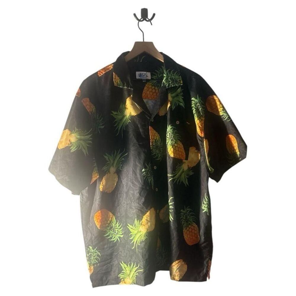 Uzzi Pineapple Hawaiian Shirt - Tropical Print Short Sleeve Button Up‎ XXL